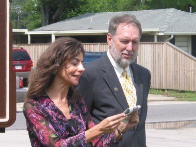 Woman giving a speech at the uncovering ceremony